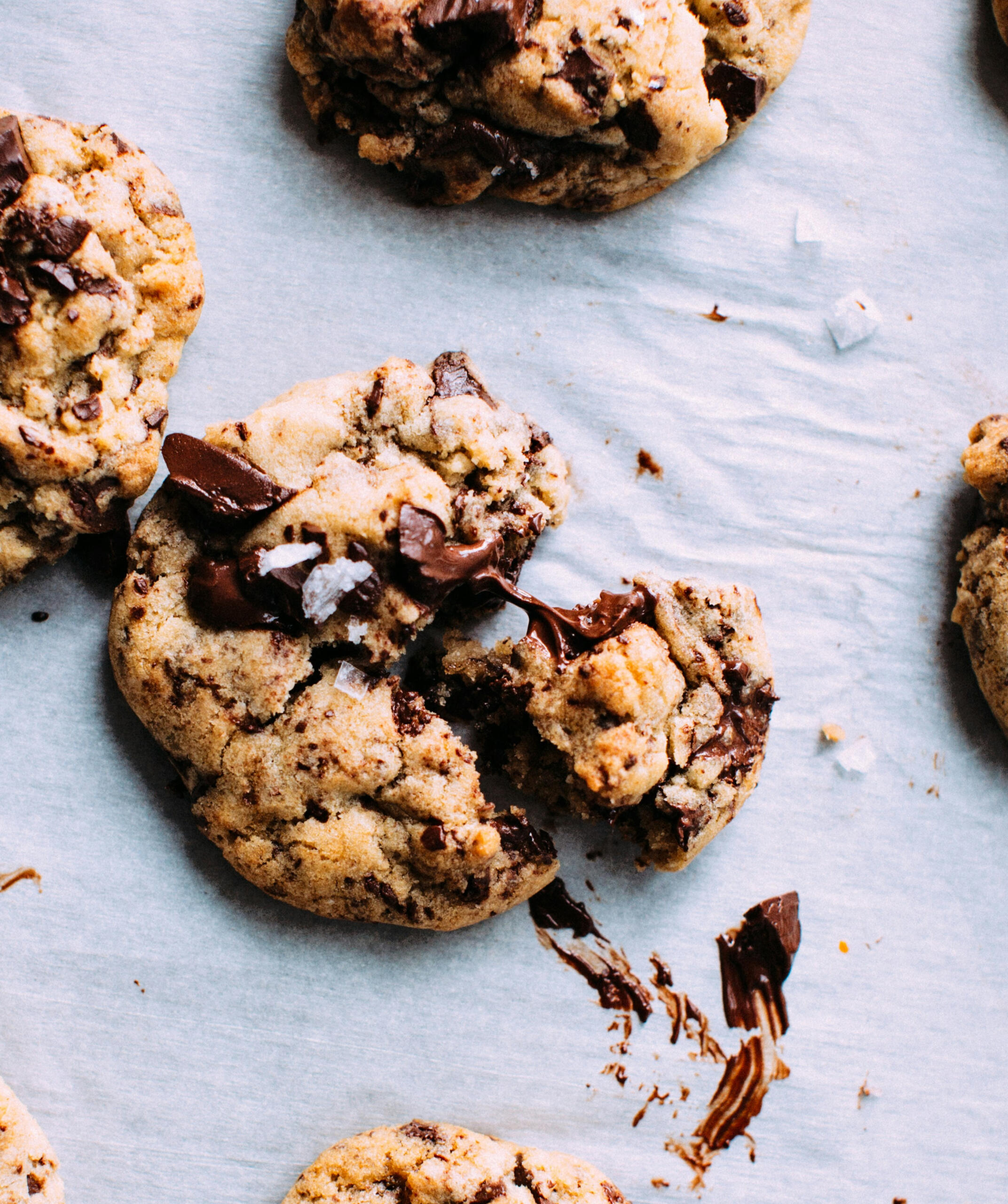 An unapologetically gooey cookie, captured mid-breakdown (relatable).